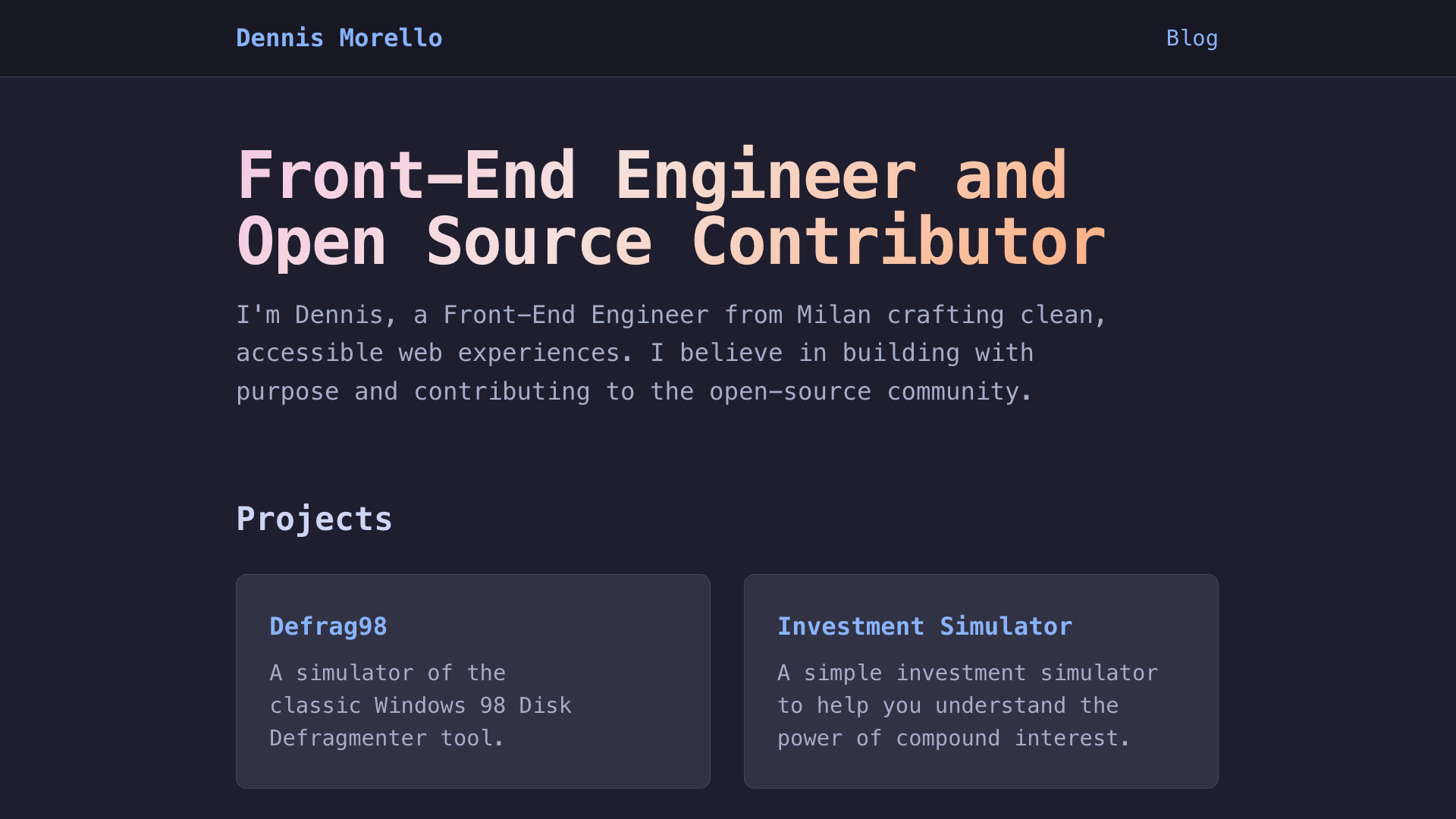 Homepage of the new morello.dev