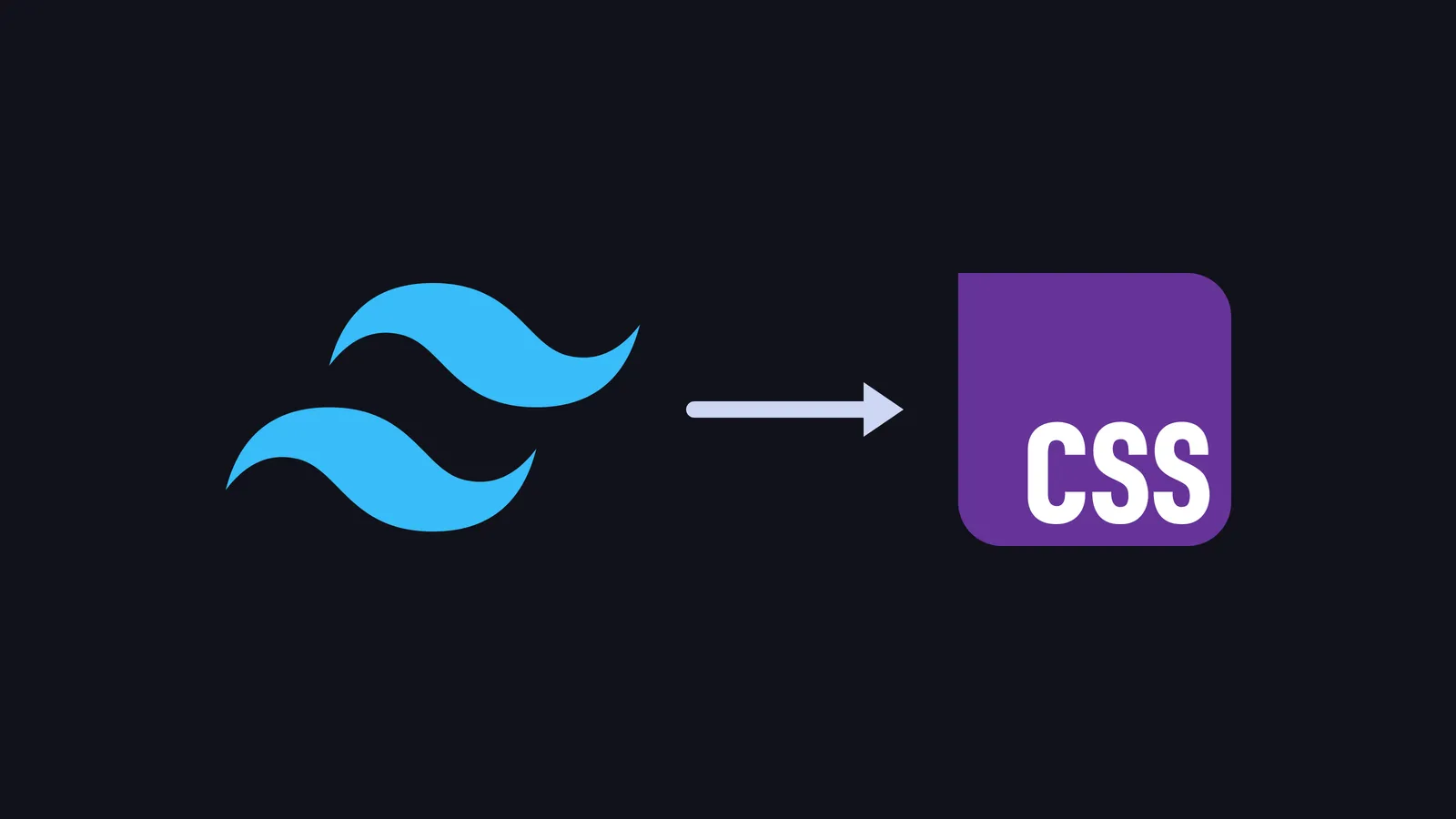 The Tailwind CSS logo, an arrow, and the official CSS logo, showing a move from Tailwind to vanilla CSS